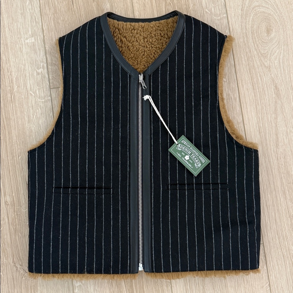 Denim Tears Men's MVP Reversible Striped Black and Brown Shearling Vest